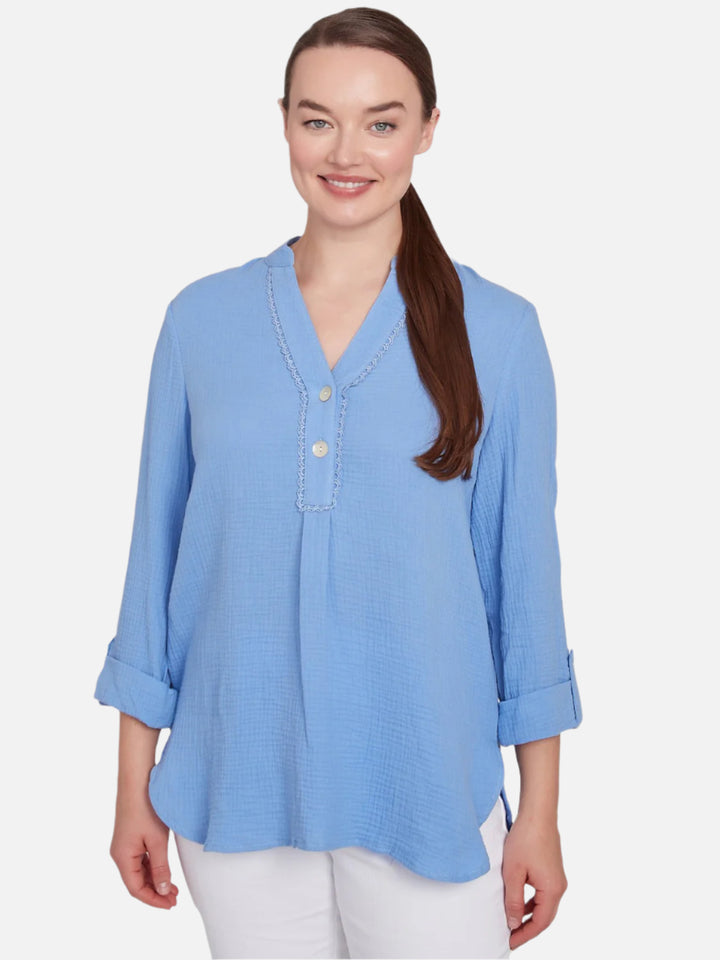 Periwinkle Lace Trim Textured Top