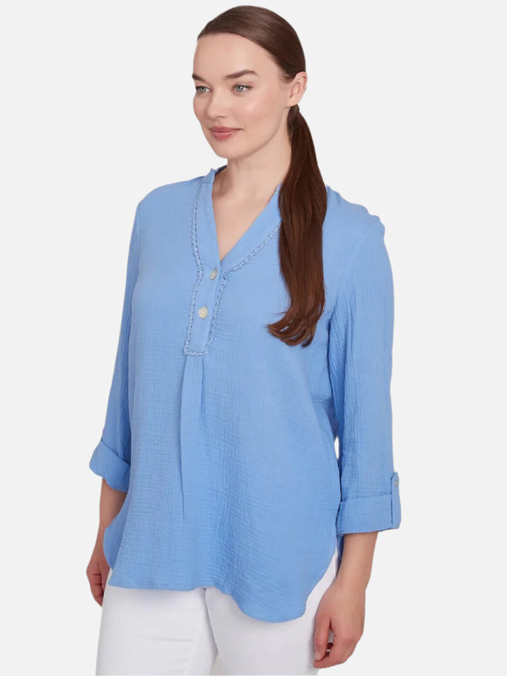 Periwinkle Lace Trim Textured Top