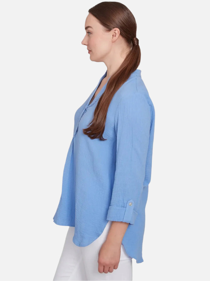 Periwinkle Lace Trim Textured Top