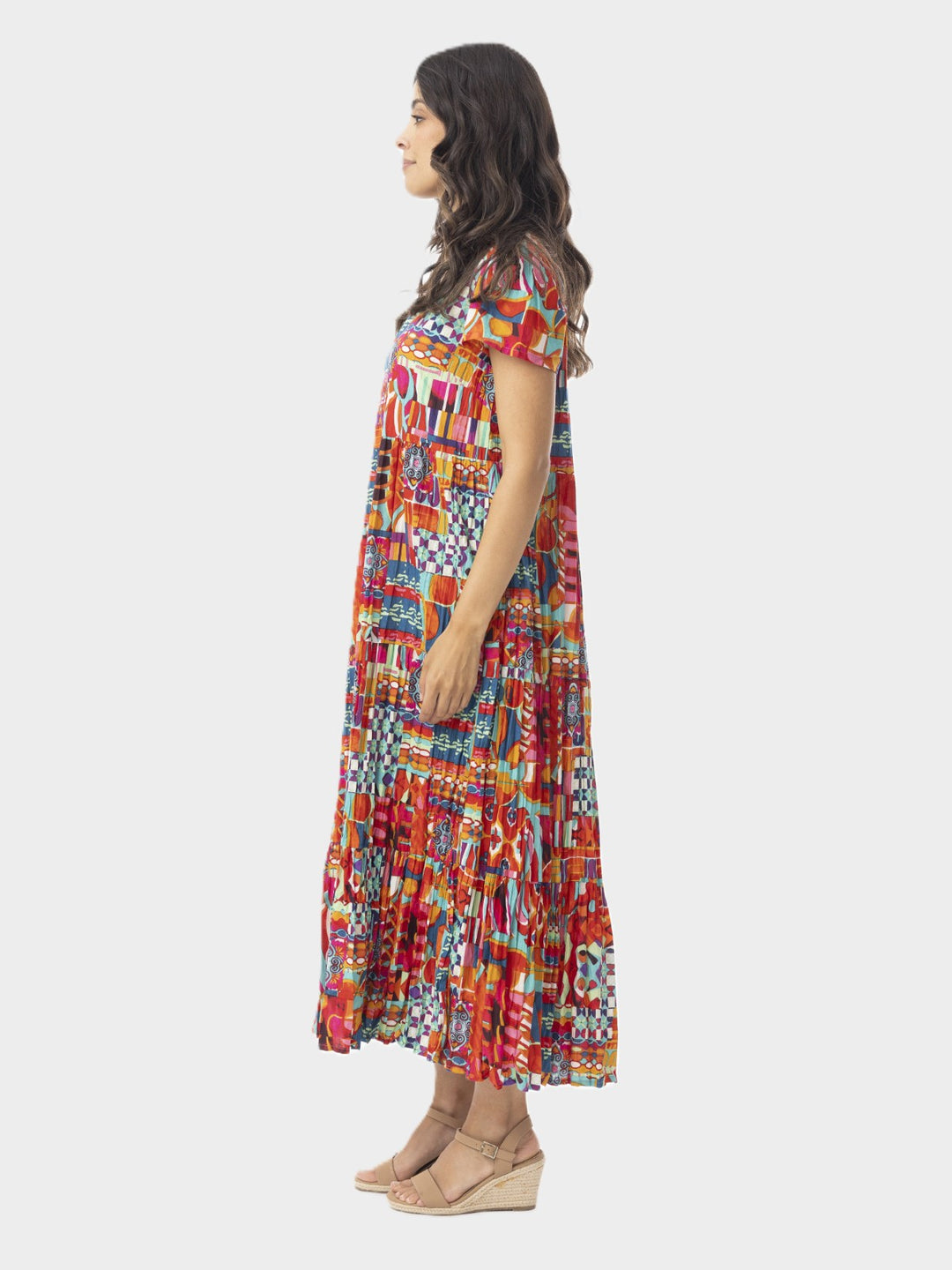 Peru Print Square Neck Crinkle Dress