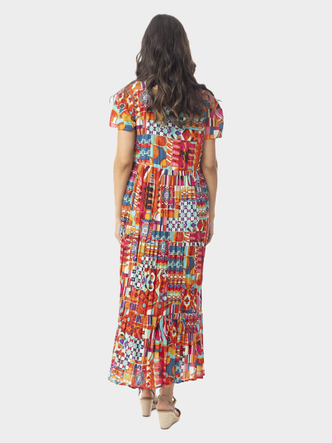 Peru Print Square Neck Crinkle Dress