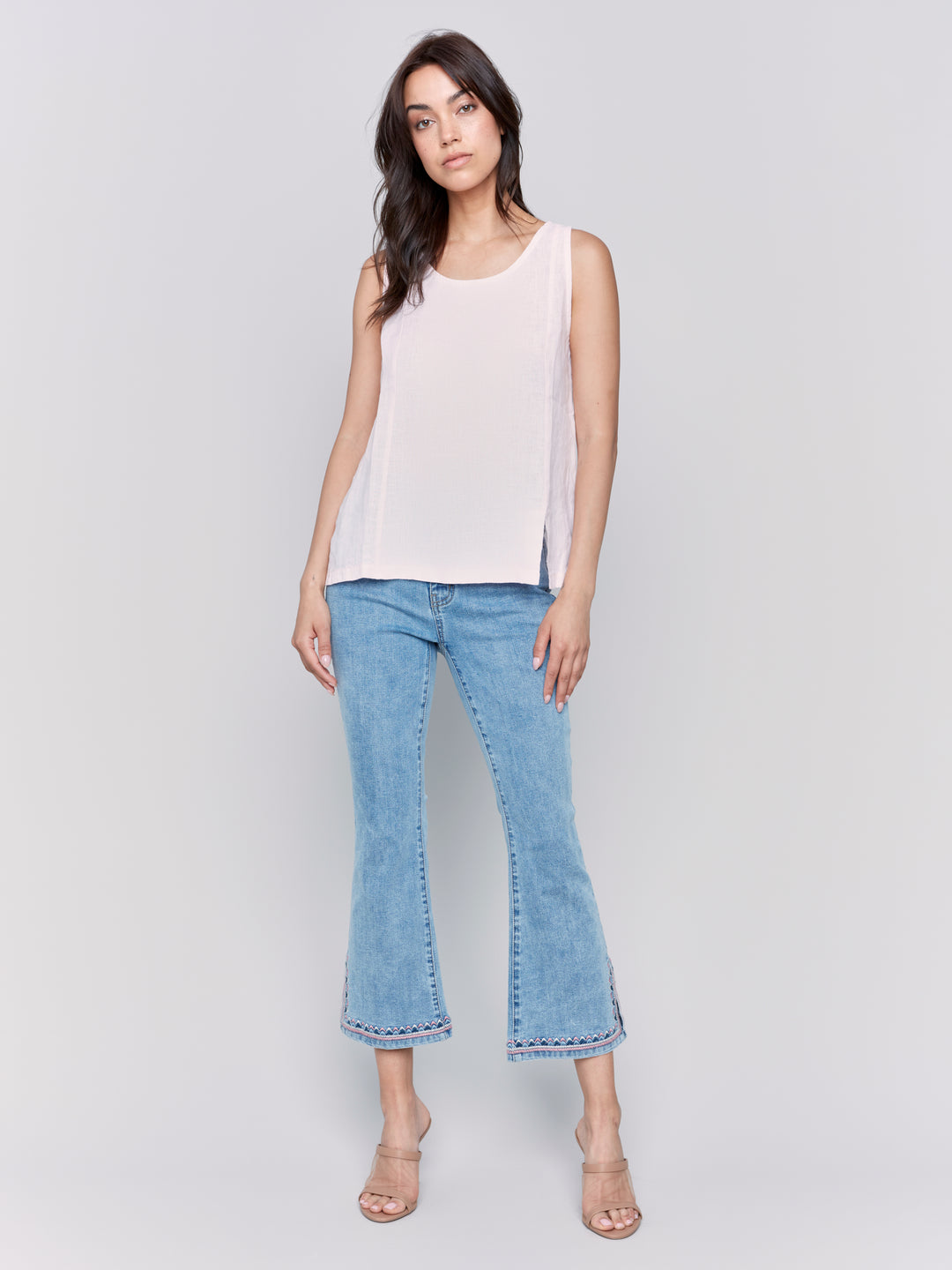 Petal Linen Top With Front Slit Detail