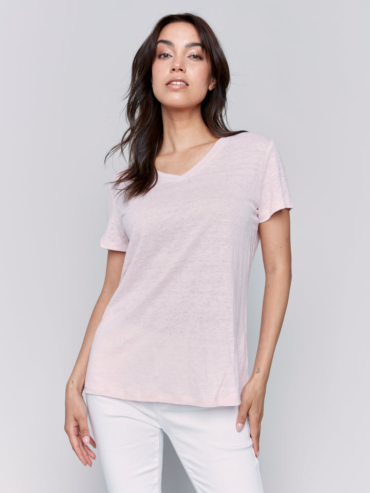 Petal V-Neck Linen Tee