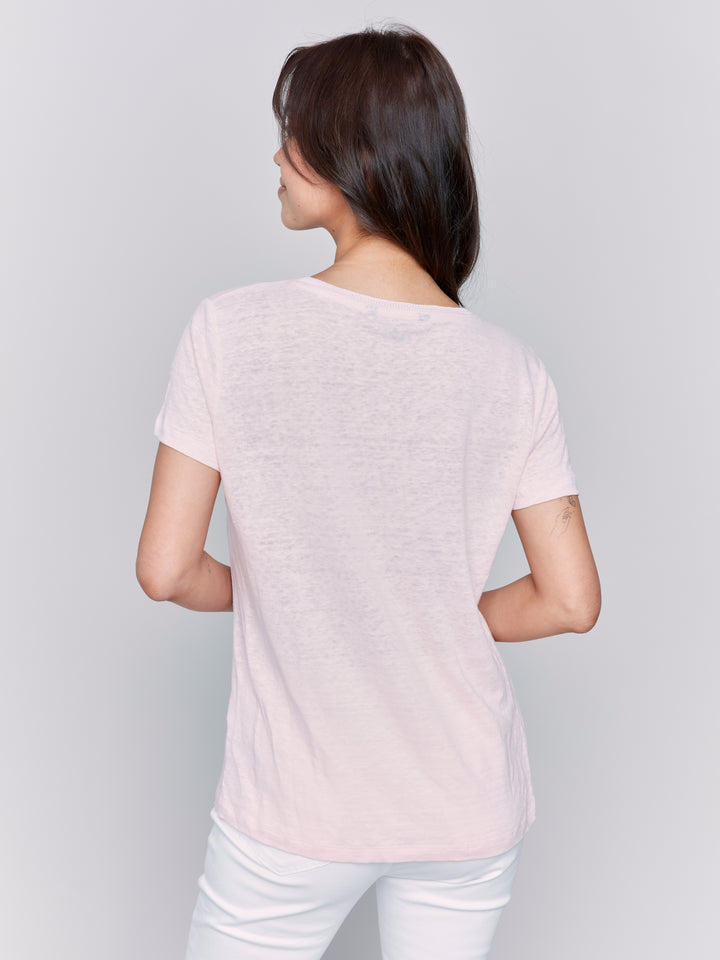 Petal V-Neck Linen Tee