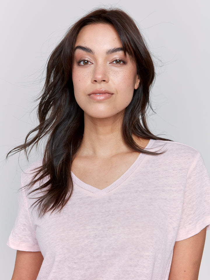 Petal V-Neck Linen Tee