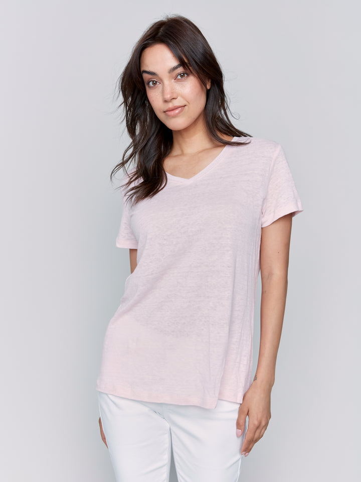 Petal V-Neck Linen Tee