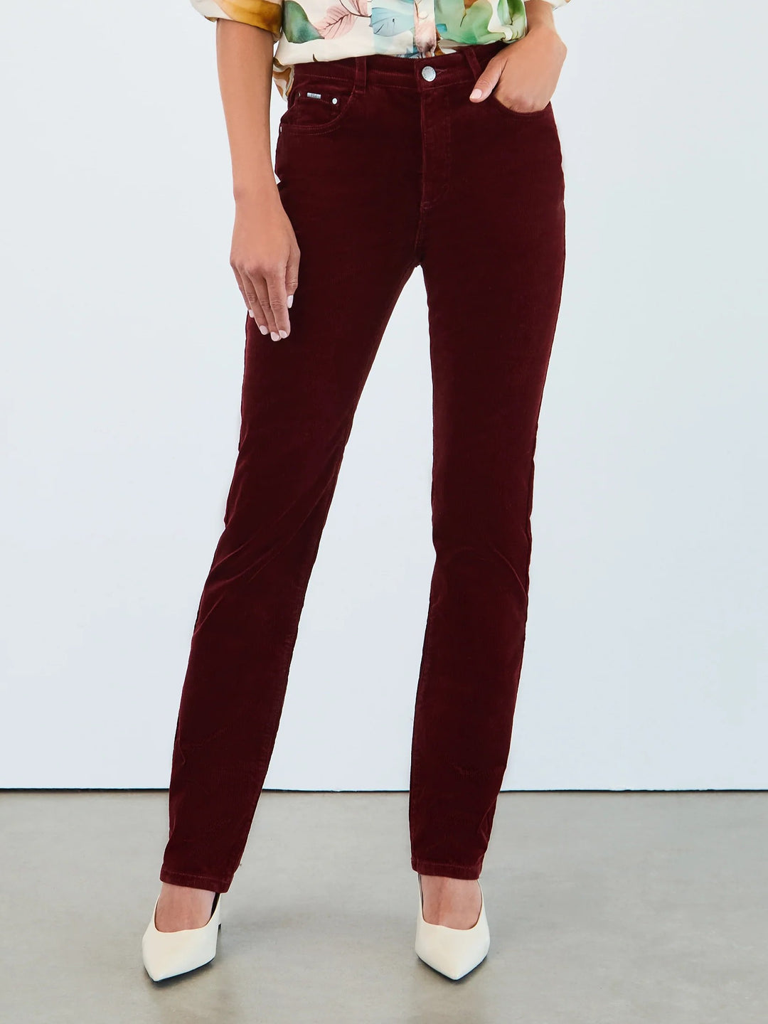 Petite Burgundy Corduroy Suzanne Straight Leg Pant