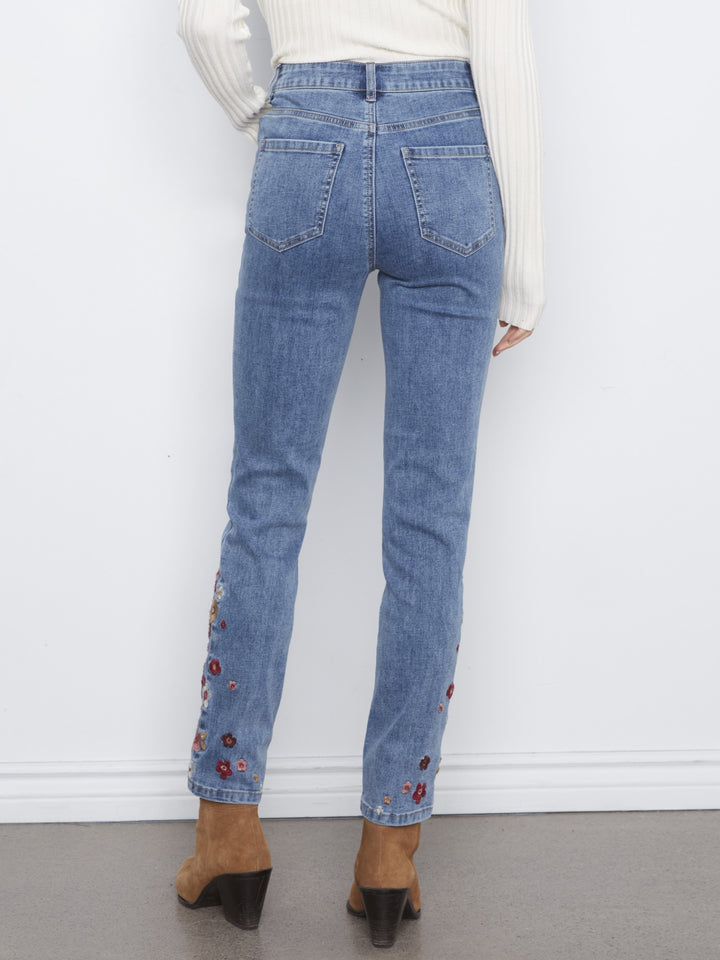 Petite Flower Embroidered Slim Leg Jean