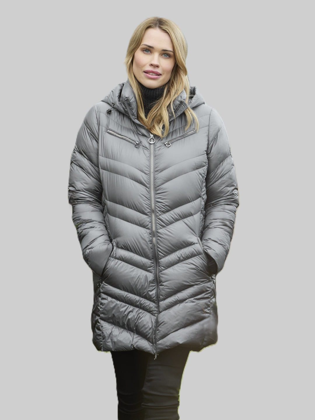 Philippa Charcoal Diagonal Packable Quilted Coat