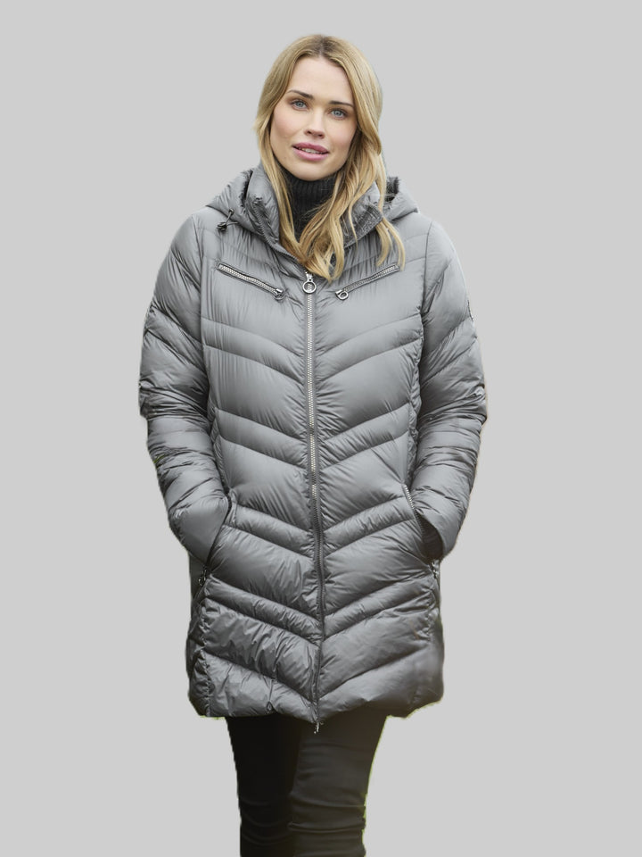 Philippa Charcoal Diagonal Packable Quilted Coat