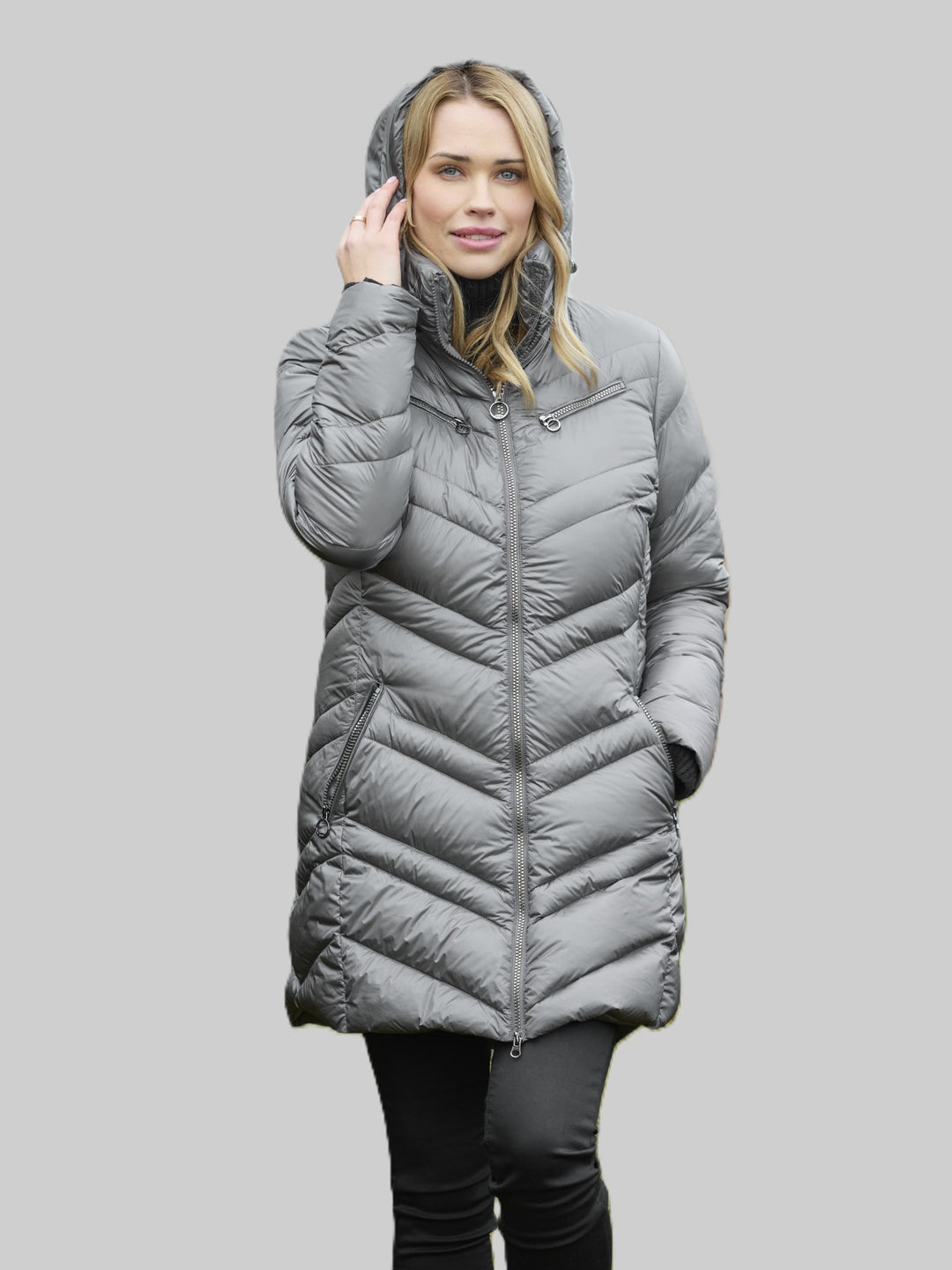Philippa Charcoal Diagonal Packable Quilted Coat