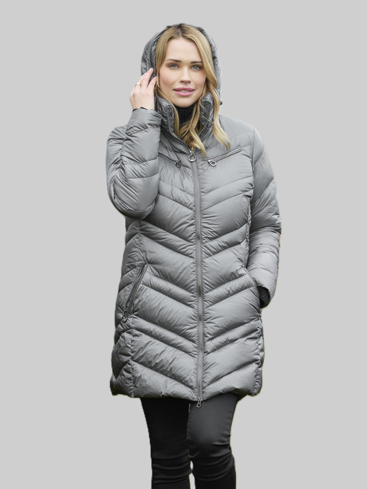 Philippa Charcoal Diagonal Packable Quilted Coat