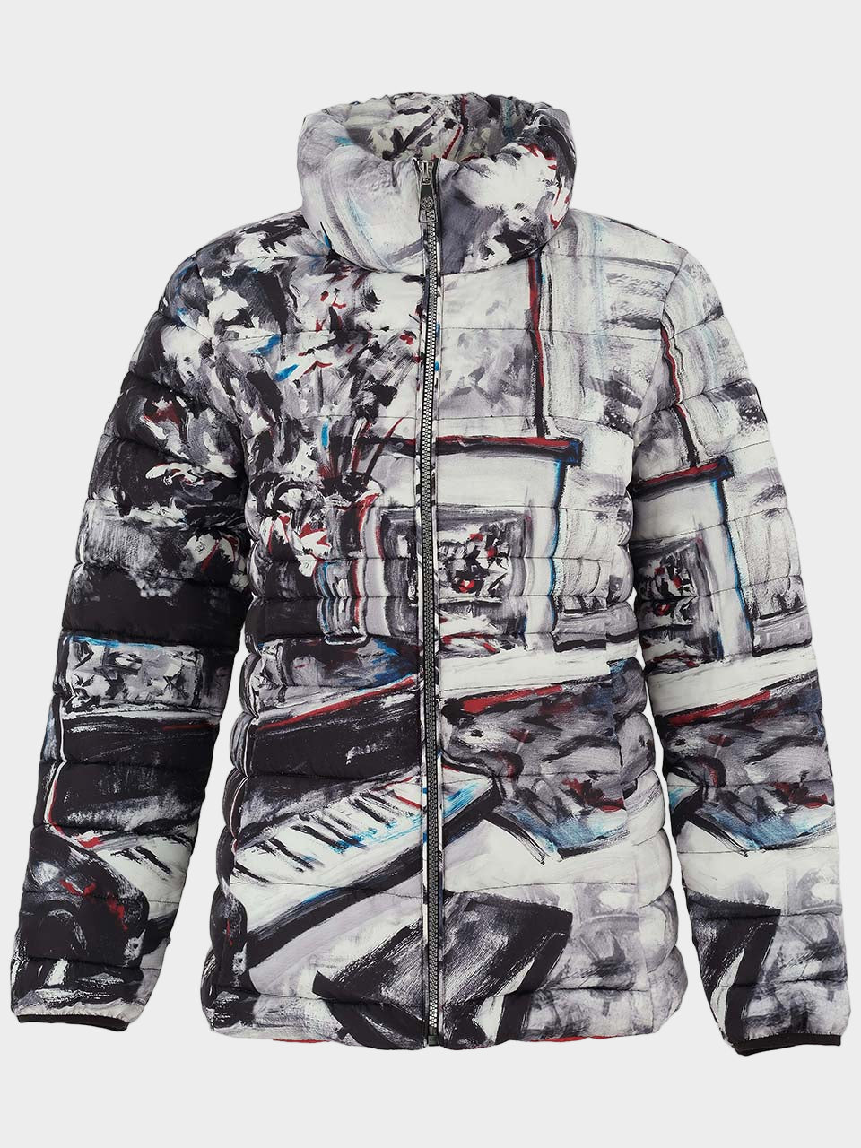 Piano Blues Print Short Puffer Coat