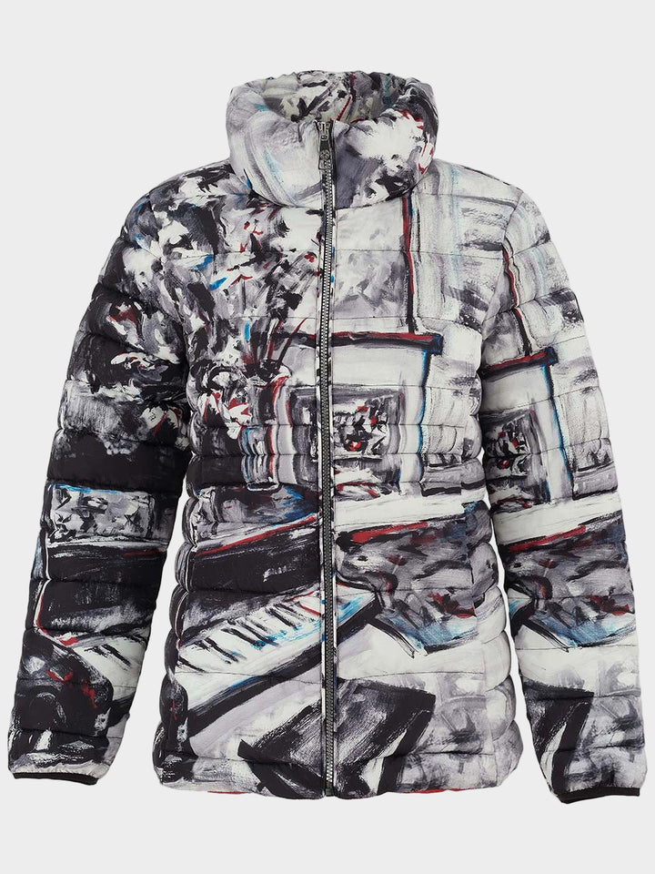Piano Blues Print Short Puffer Coat