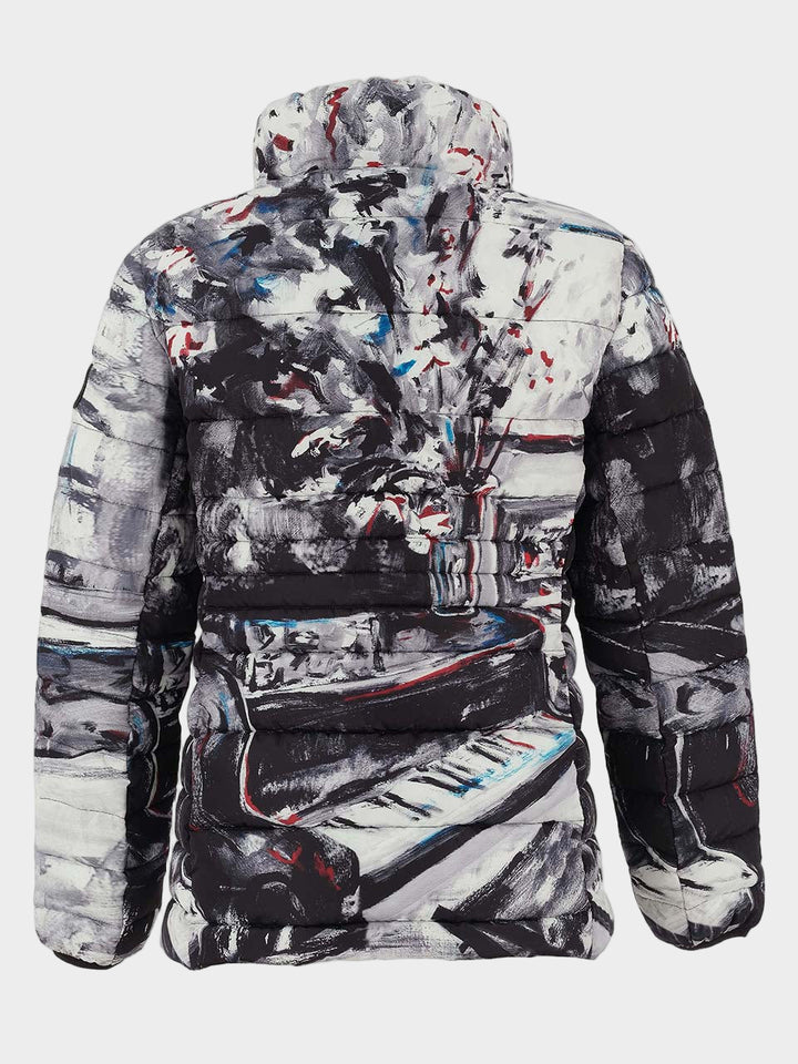 Piano Blues Print Short Puffer Coat