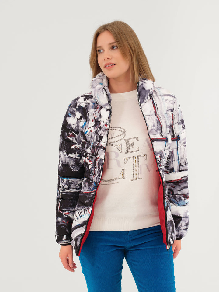 Piano Blues Print Short Puffer Coat