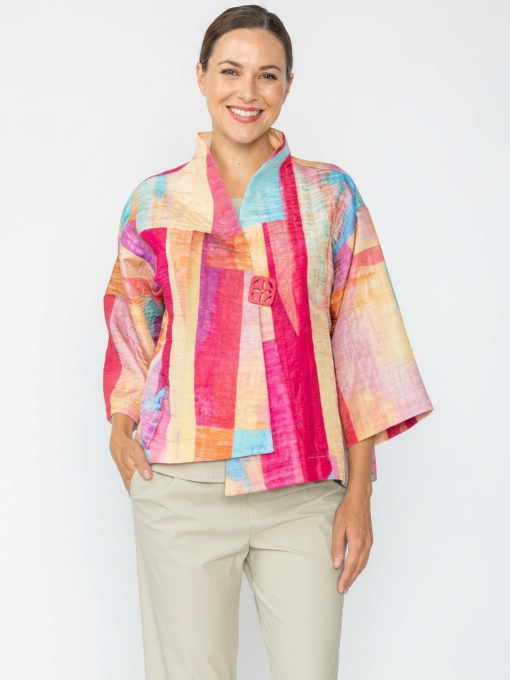 Pink Block Print Textured Jacket