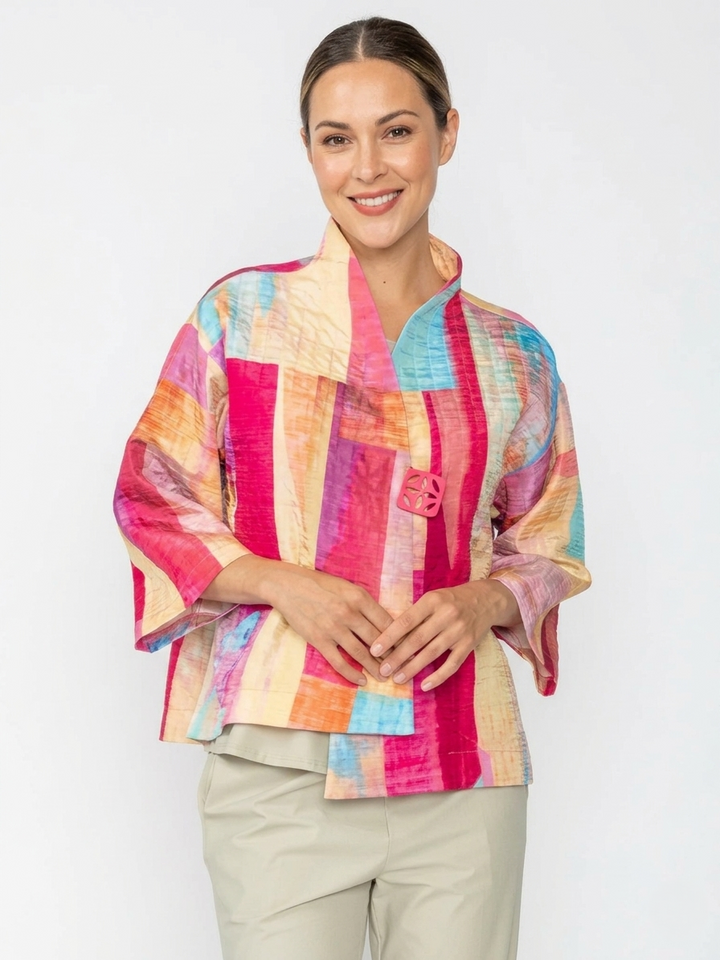 Pink Block Print Textured Jacket