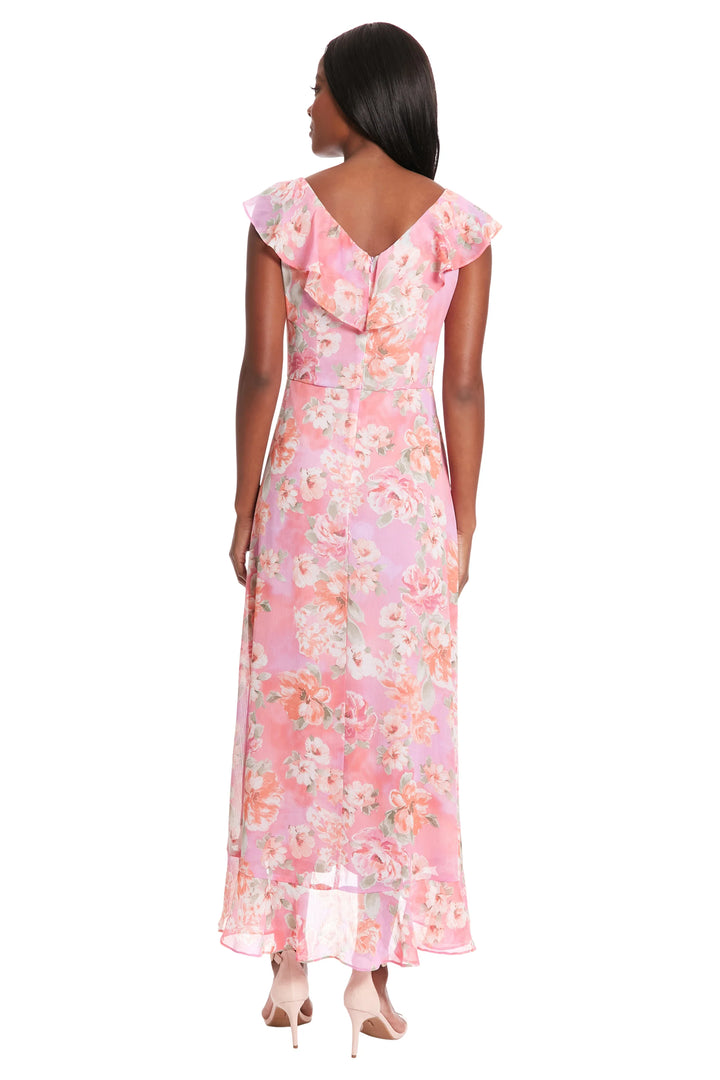 Pink Floral Cascading Ruffle Dress