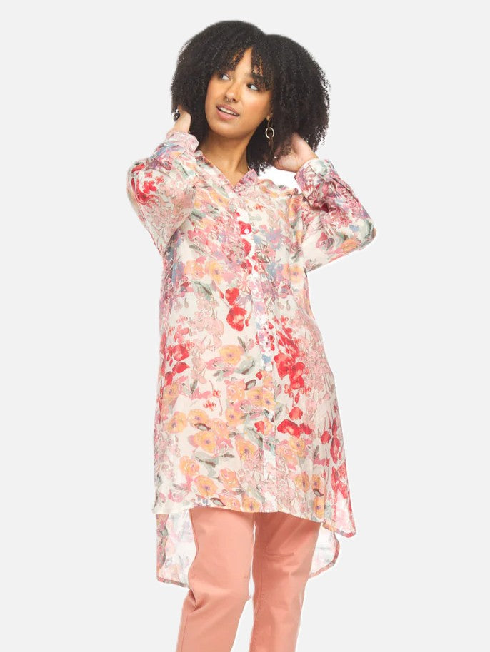 Pink Floral Print Tunic Shirt