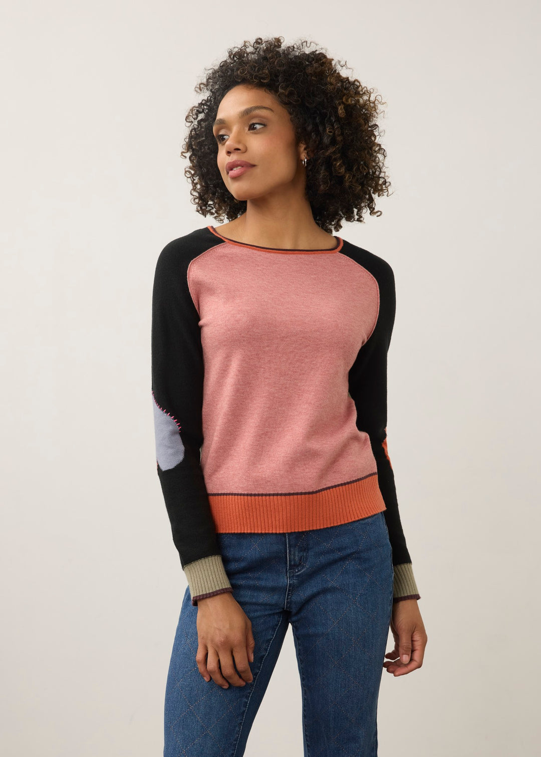 Pink Mauve Contrast Embroidered Sweater