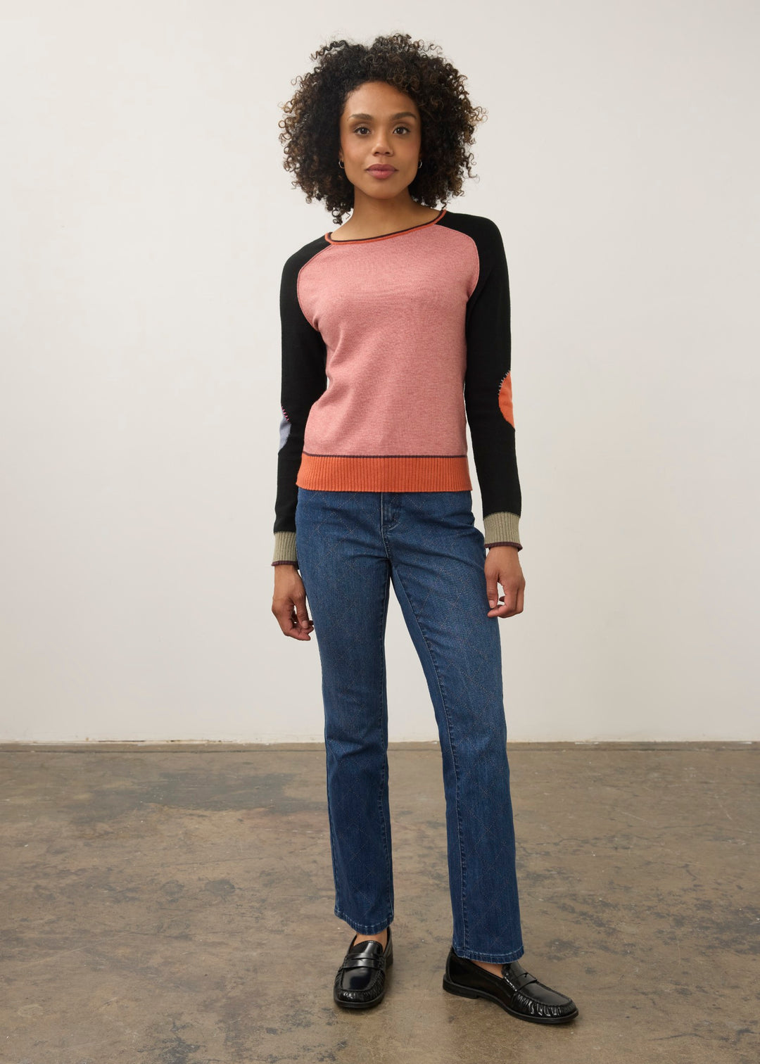 Pink Mauve Contrast Embroidered Sweater