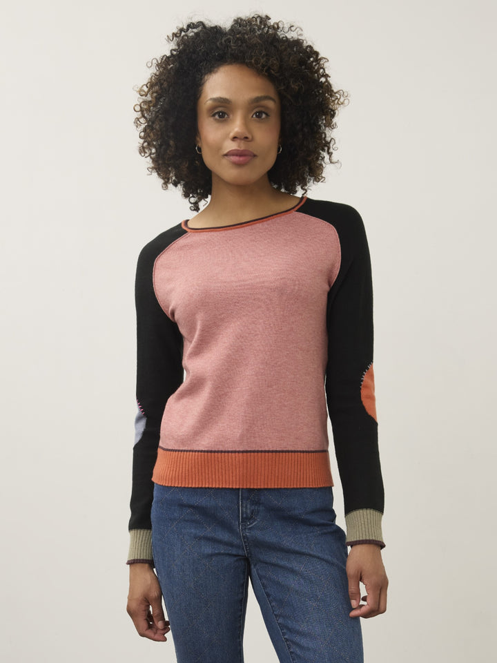 Pink Mauve Contrast Embroidered Sweater