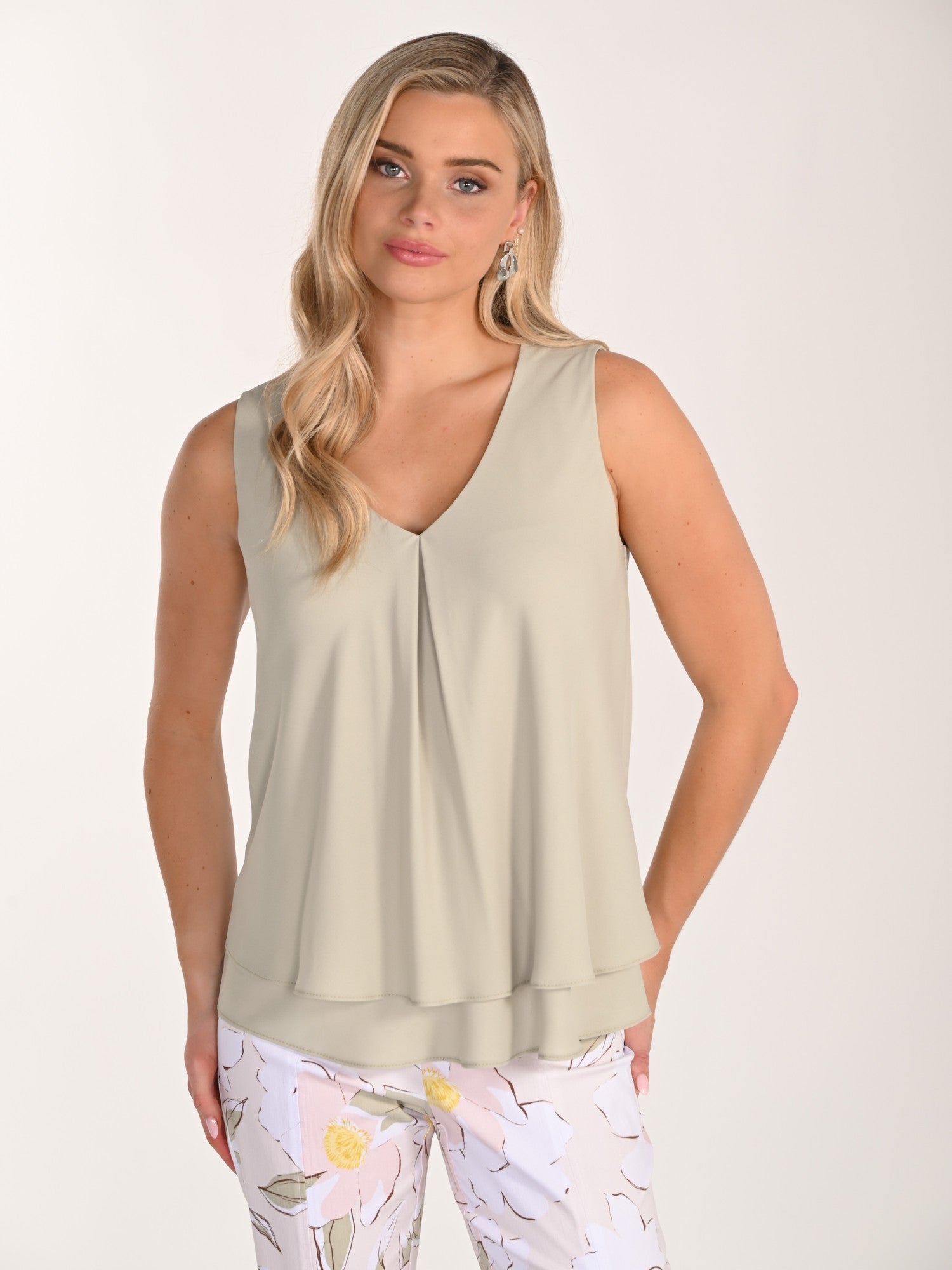 Pistachio V-Front Layered Essential Blouse | Cathy Allan Ladieswear