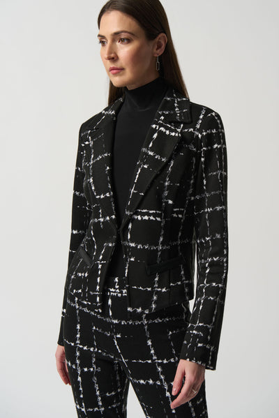 Plaid Knit Notch Collar Jacket