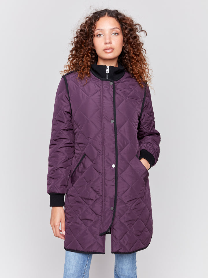 Plum Long Quilted Puffer Coat