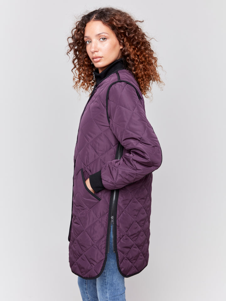 Plum Long Quilted Puffer Coat