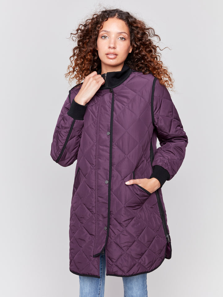 Plum Long Quilted Puffer Coat