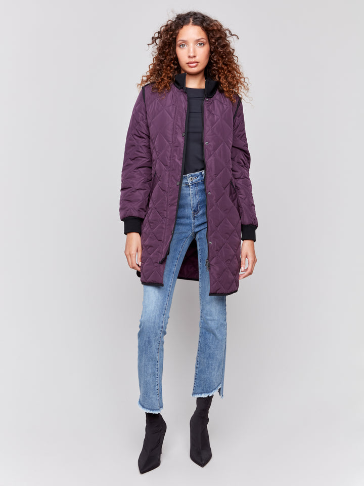 Plum Long Quilted Puffer Coat