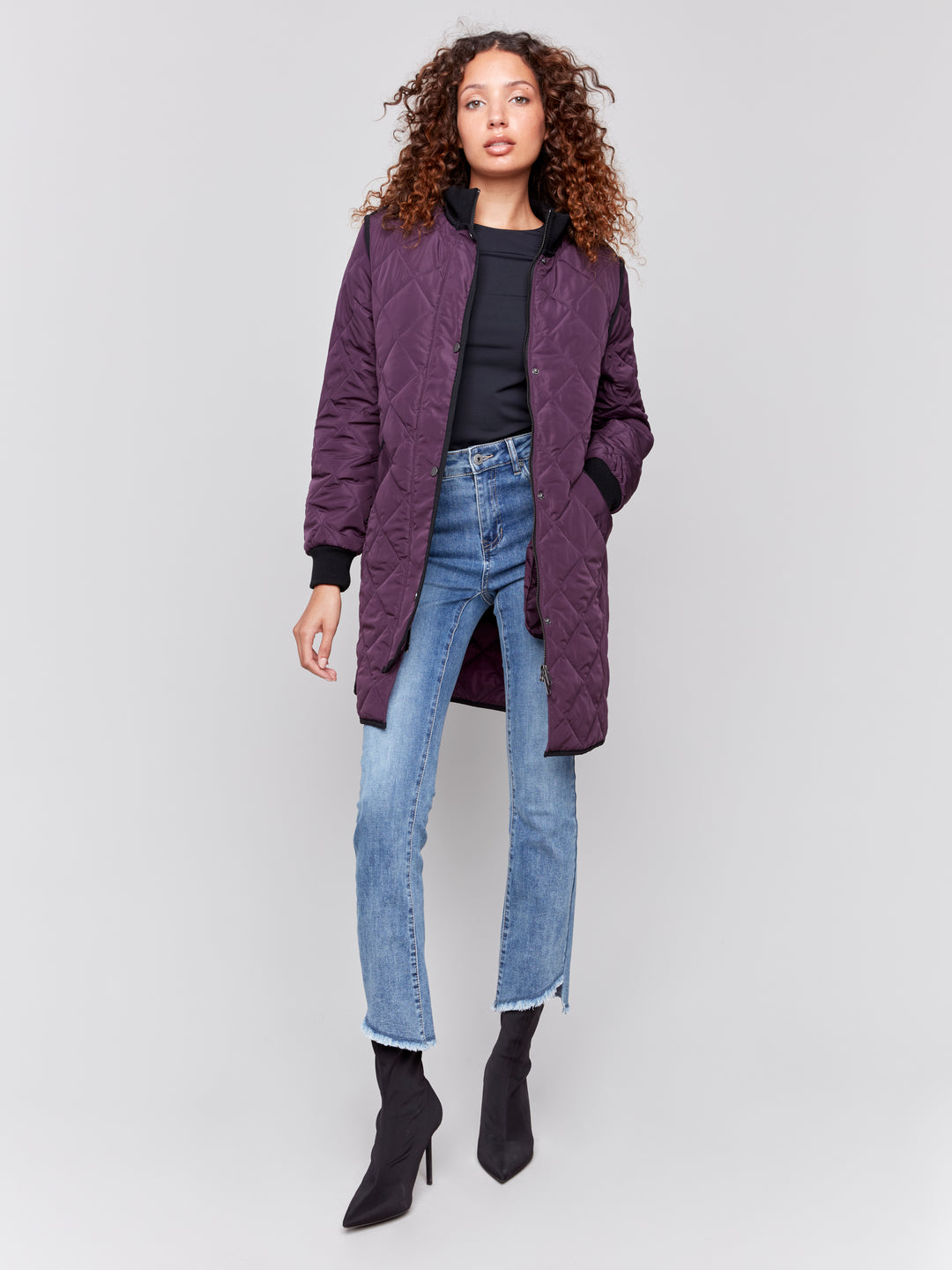 Plum Long Quilted Puffer Coat