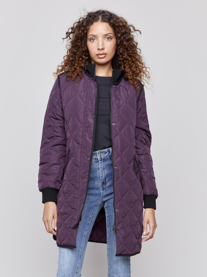 Plum Long Quilted Puffer Coat