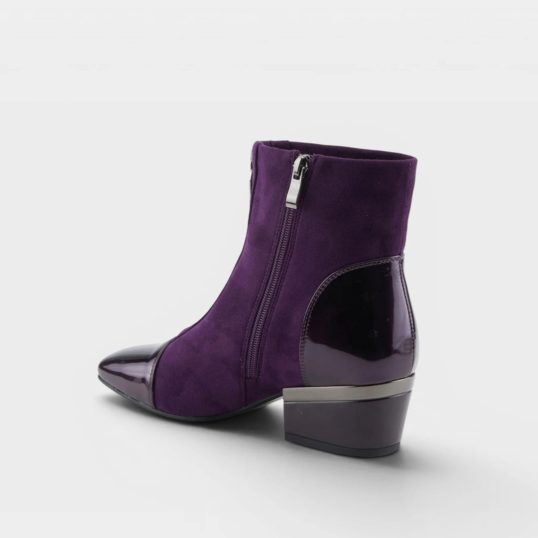 Plum Mozza Patent Accent Zip Ankle Boot