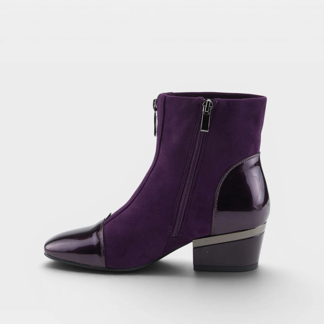 Plum Mozza Patent Accent Zip Ankle Boot