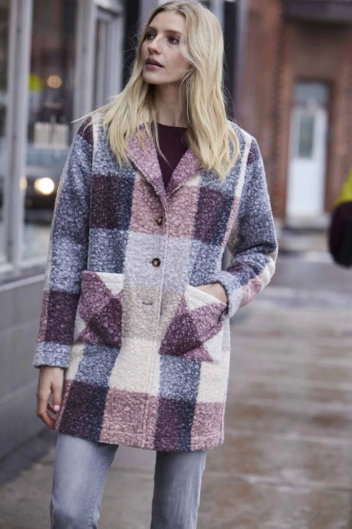 Plum Plaid Boucle Coat