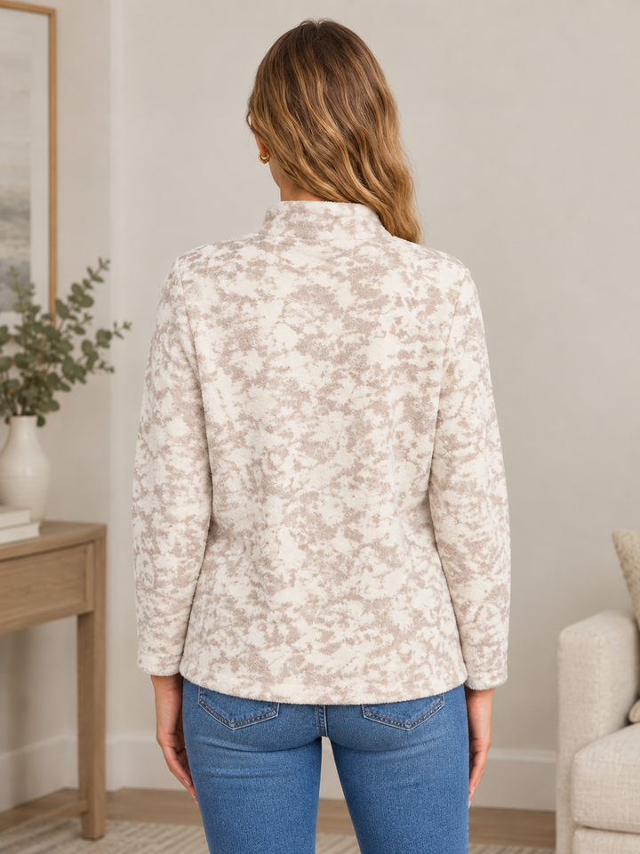 Plush Floral Jacquard Mock Neck Sweater