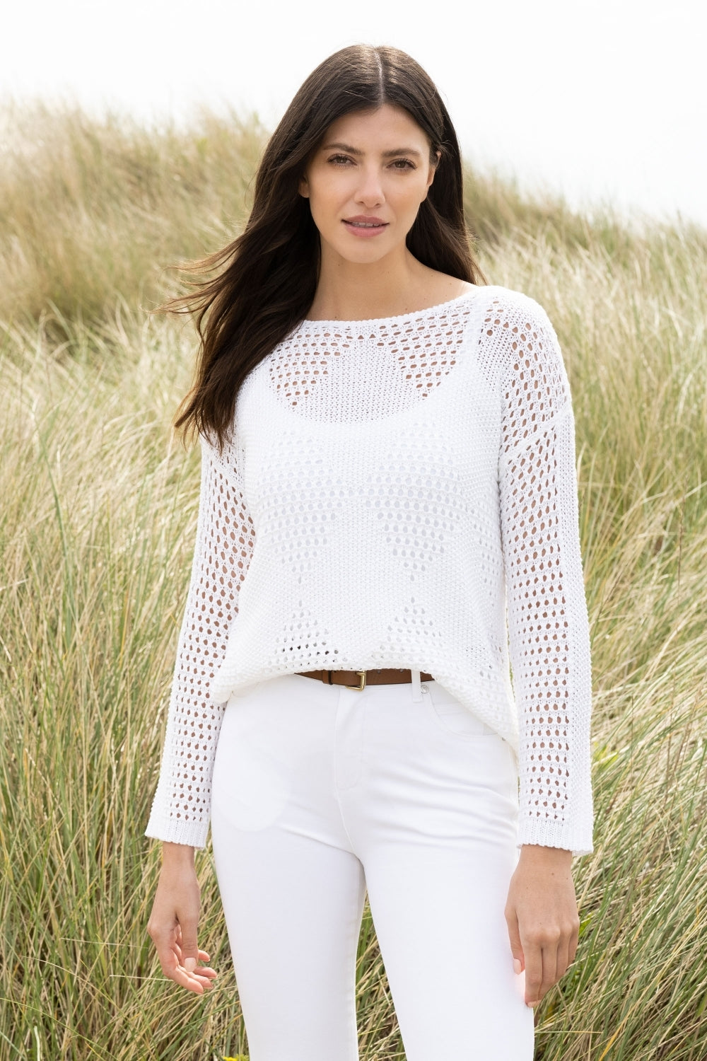 Pointelle Open Knit Sweater With Cami