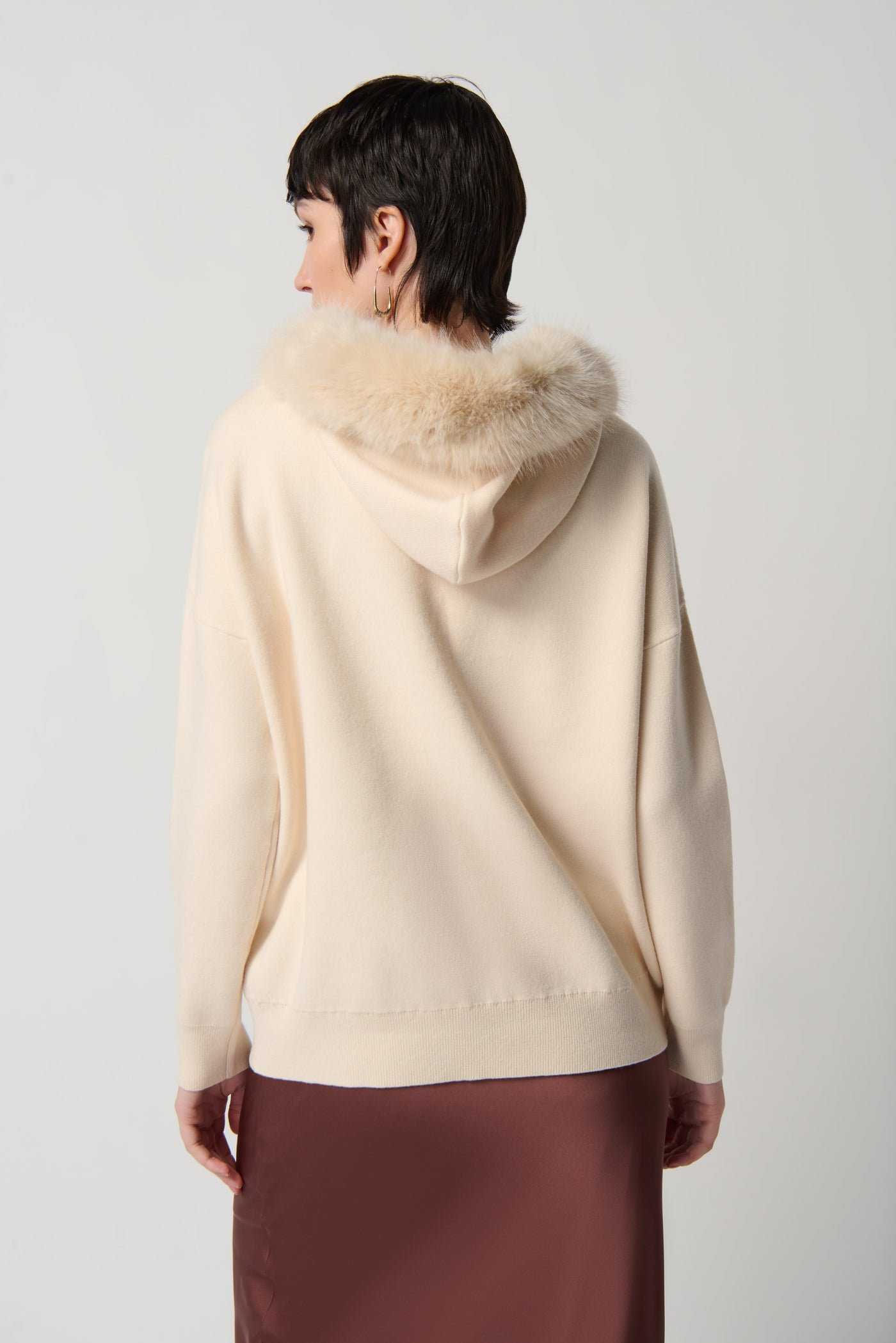 Pompom Sweater With Detachable Faux Fur Trim
