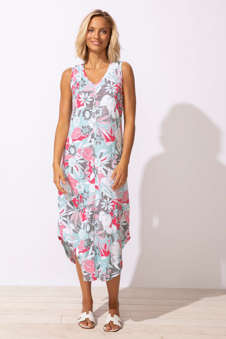 Poppy Fiji Floral Sleeveless Seamed Dress