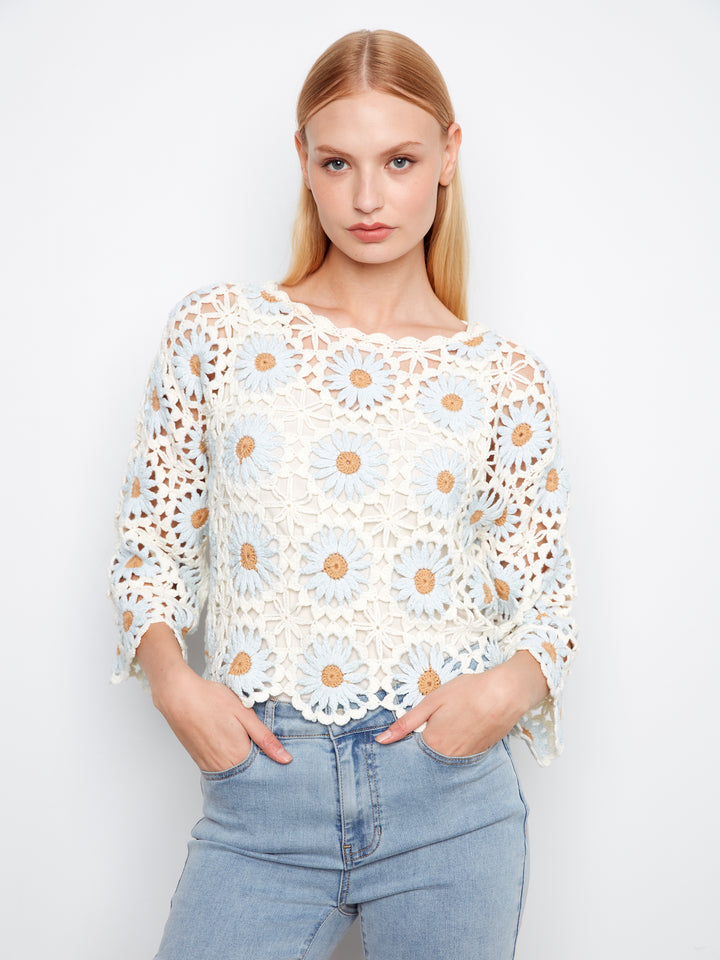 Powder Flower Crochet Sweater