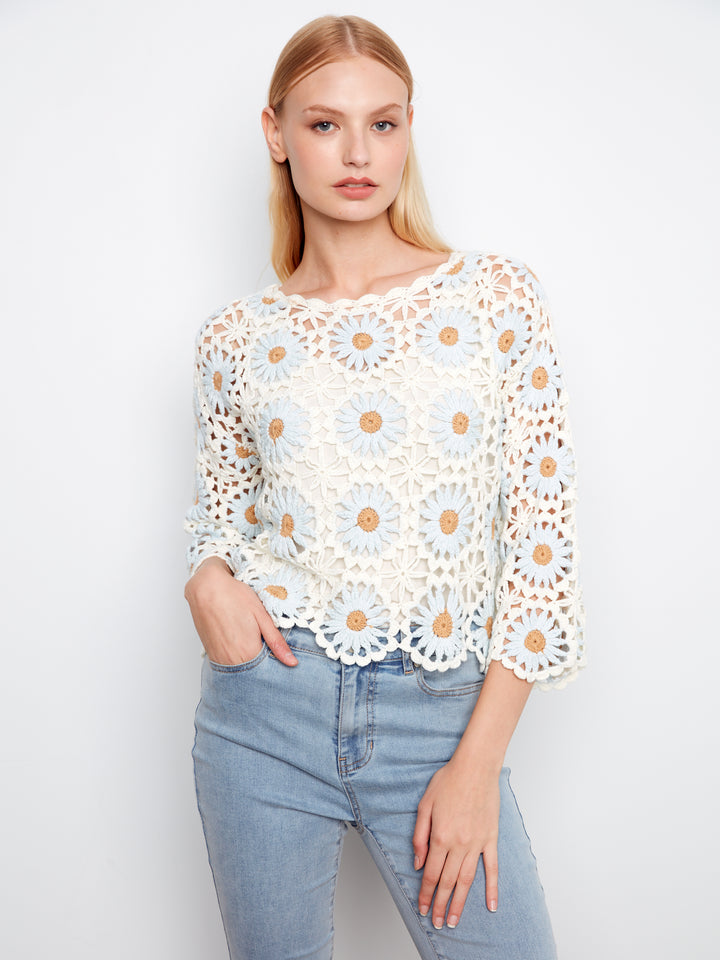 Powder Flower Crochet Sweater