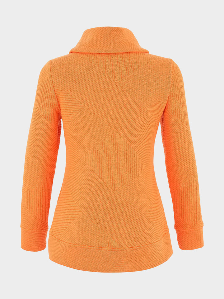 Pumpkin Mixed Lines Jacquard Cowl Neck Top