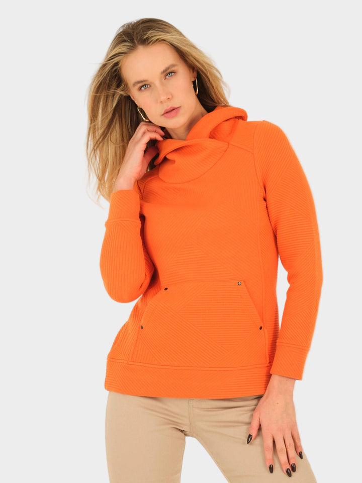 Pumpkin Mixed Lines Jacquard Cowl Neck Top