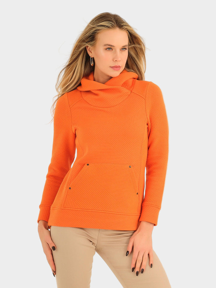 Pumpkin Mixed Lines Jacquard Cowl Neck Top