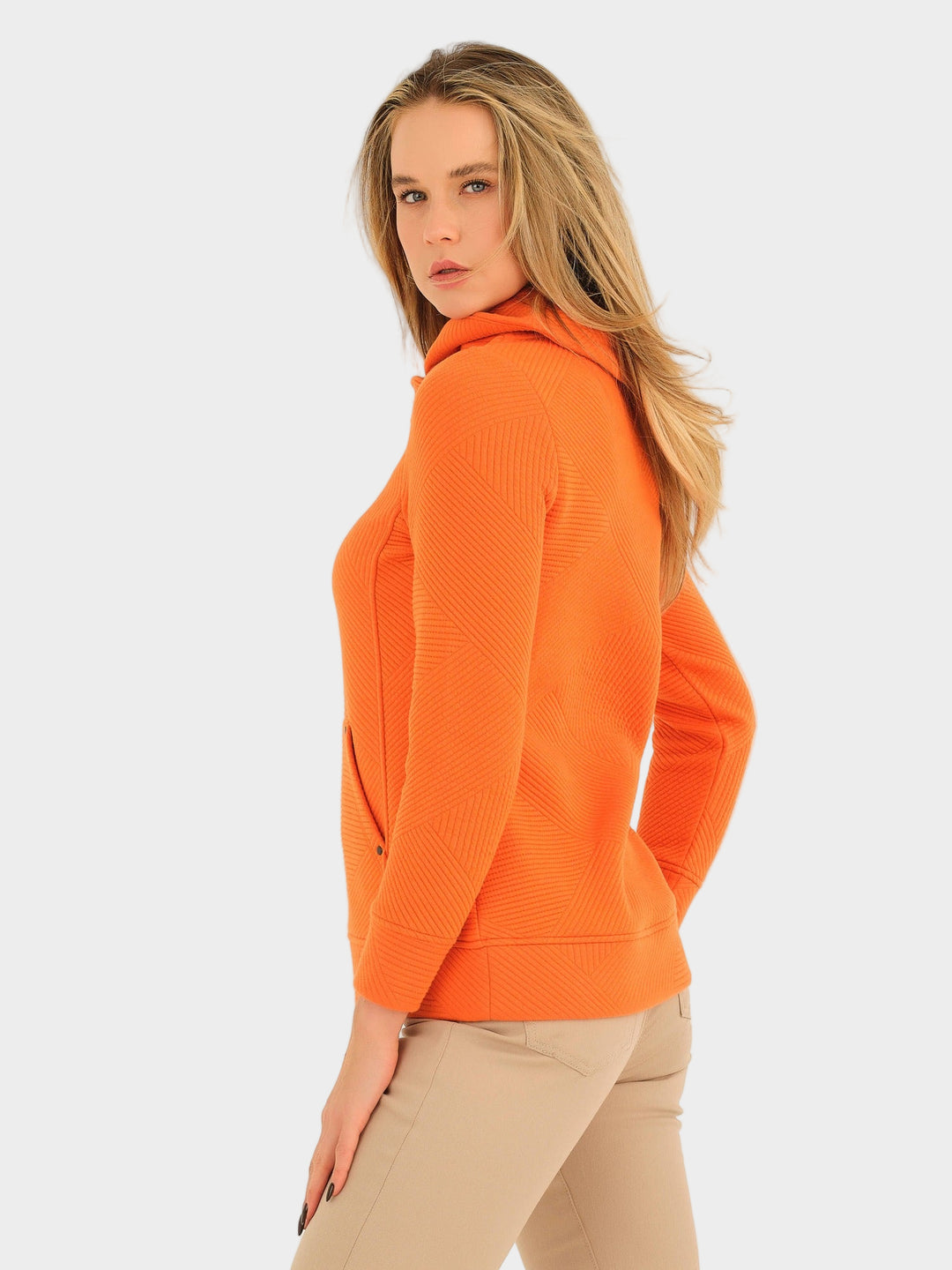 Pumpkin Mixed Lines Jacquard Cowl Neck Top