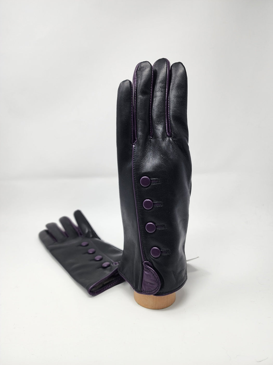 Purple Button Leather Gloves