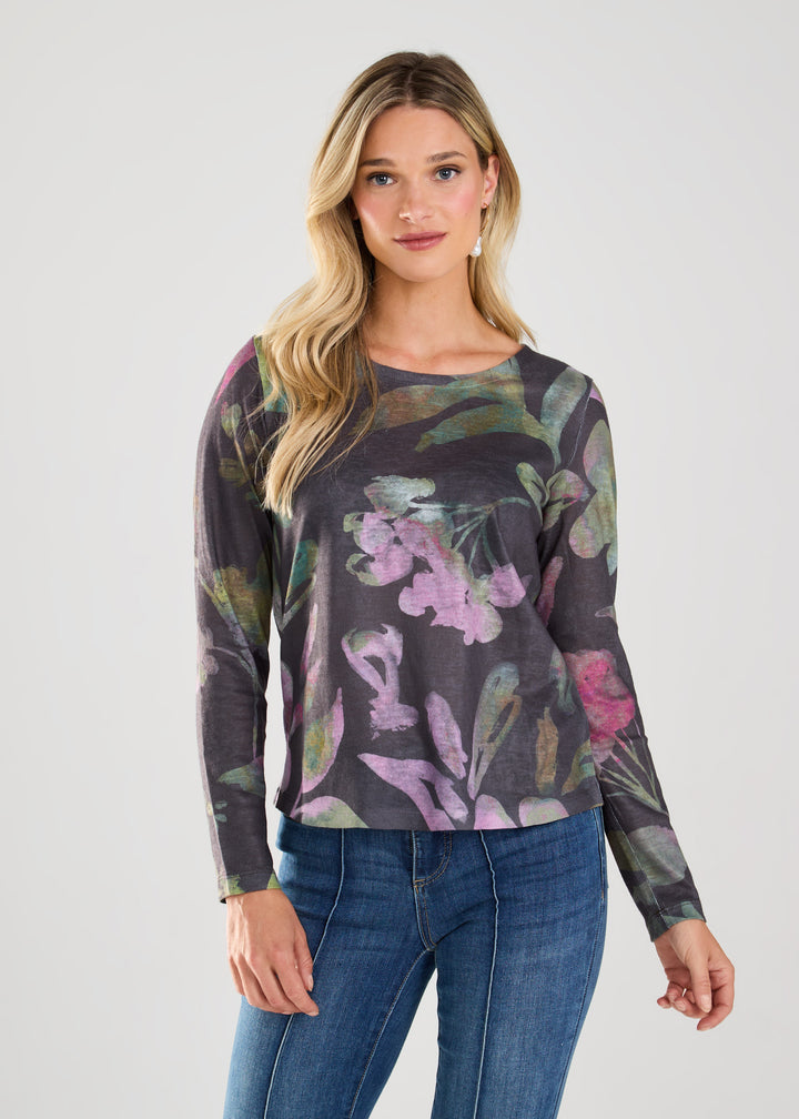 Purple Magnolia Print Top